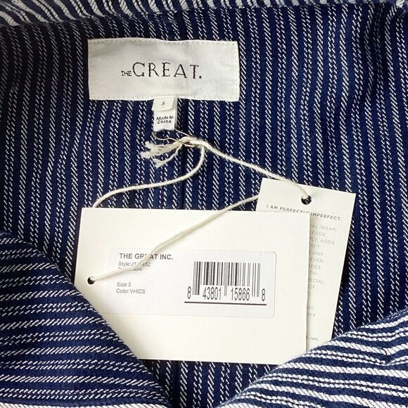 THE GREAT. Size 3 (US L) Pilot Swing Striped Cropped Boxy Cargo Jacket Stripe - Picture 5 of 14